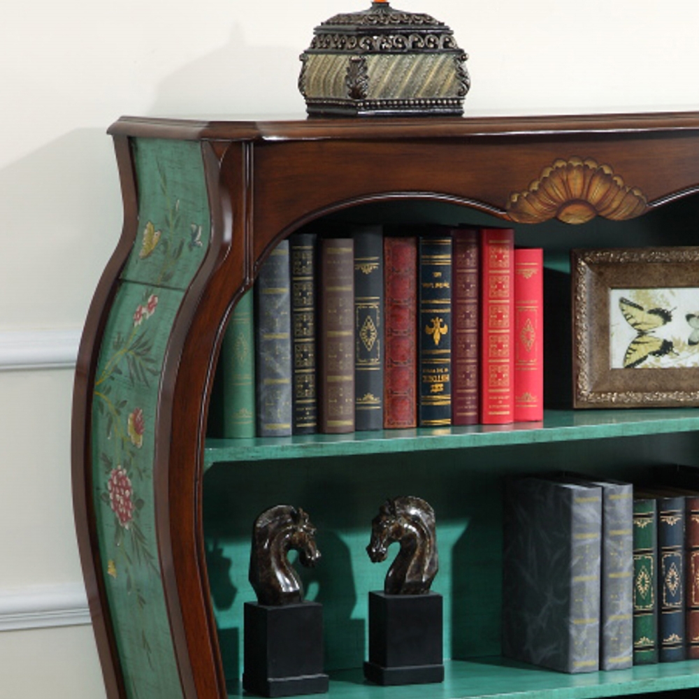 49" Vintage Walnut Bookcase VaseShaped Floral Decorative Bookshelf