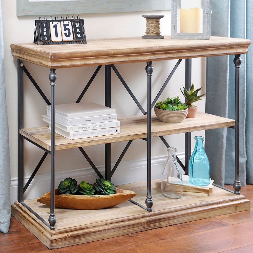 47.2" Industial Console Table Rectangular 3-tiered Shelf With Storage