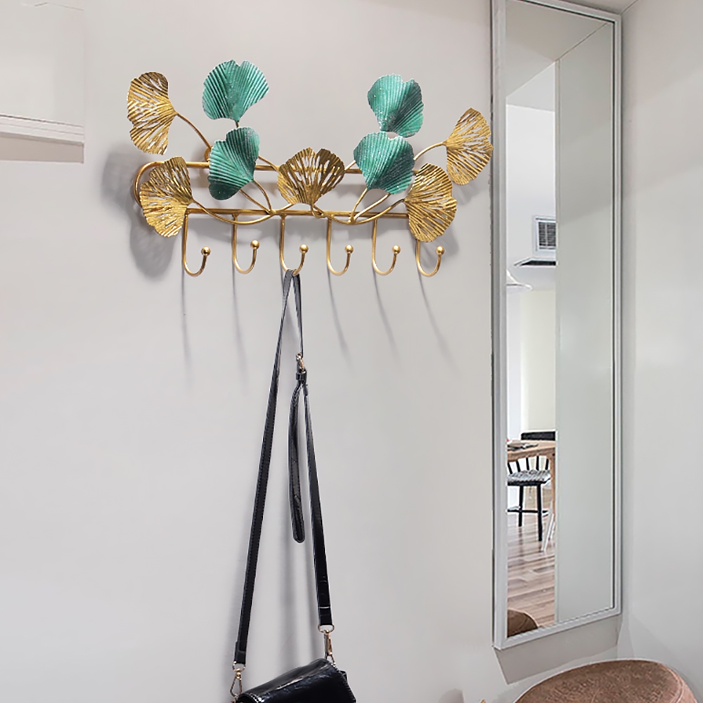 Unique Ginkgo Leaf Wall Mounted Coat Rack with 6 Hooks Set of 2