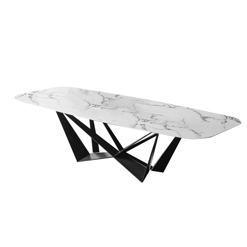 Modern Stylish 71" Rectangle White Faux Marble Top Dining Table in Medium