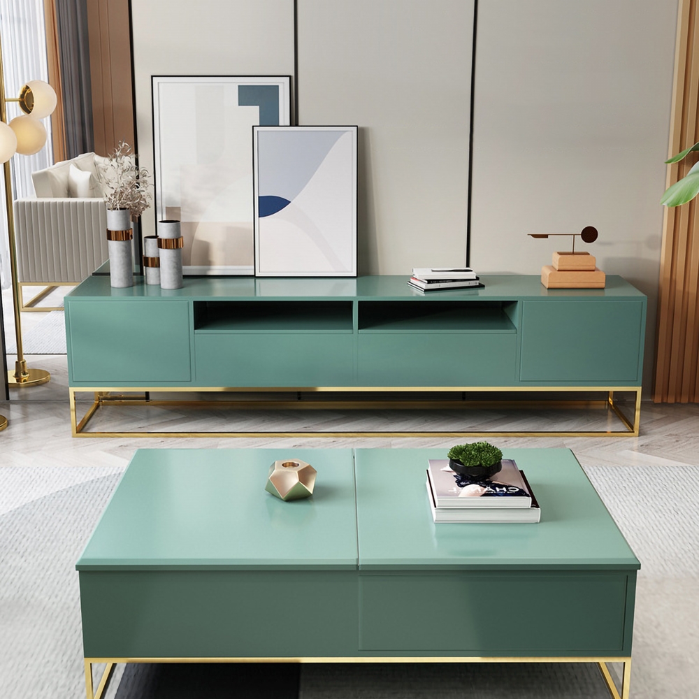 

Green TV Stand with Drawers & Doors & compartments Media Console for TVs up to 85"