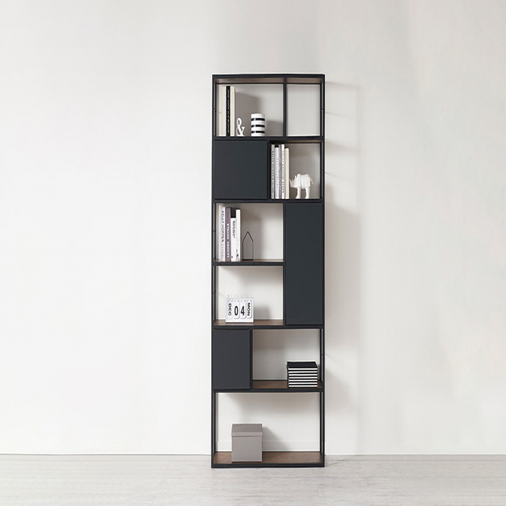 

Black Industrial Bookshelf Rectangular Bookcase with Shelves in Small