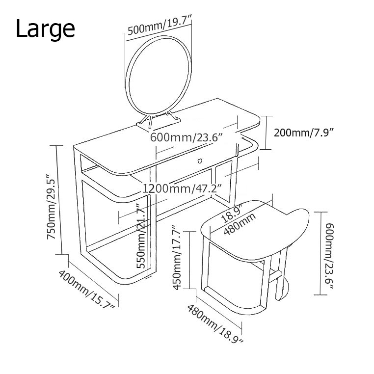 Faux Marble Tabletop Dressing Makeup Table with Mirror & Drawer Chair
