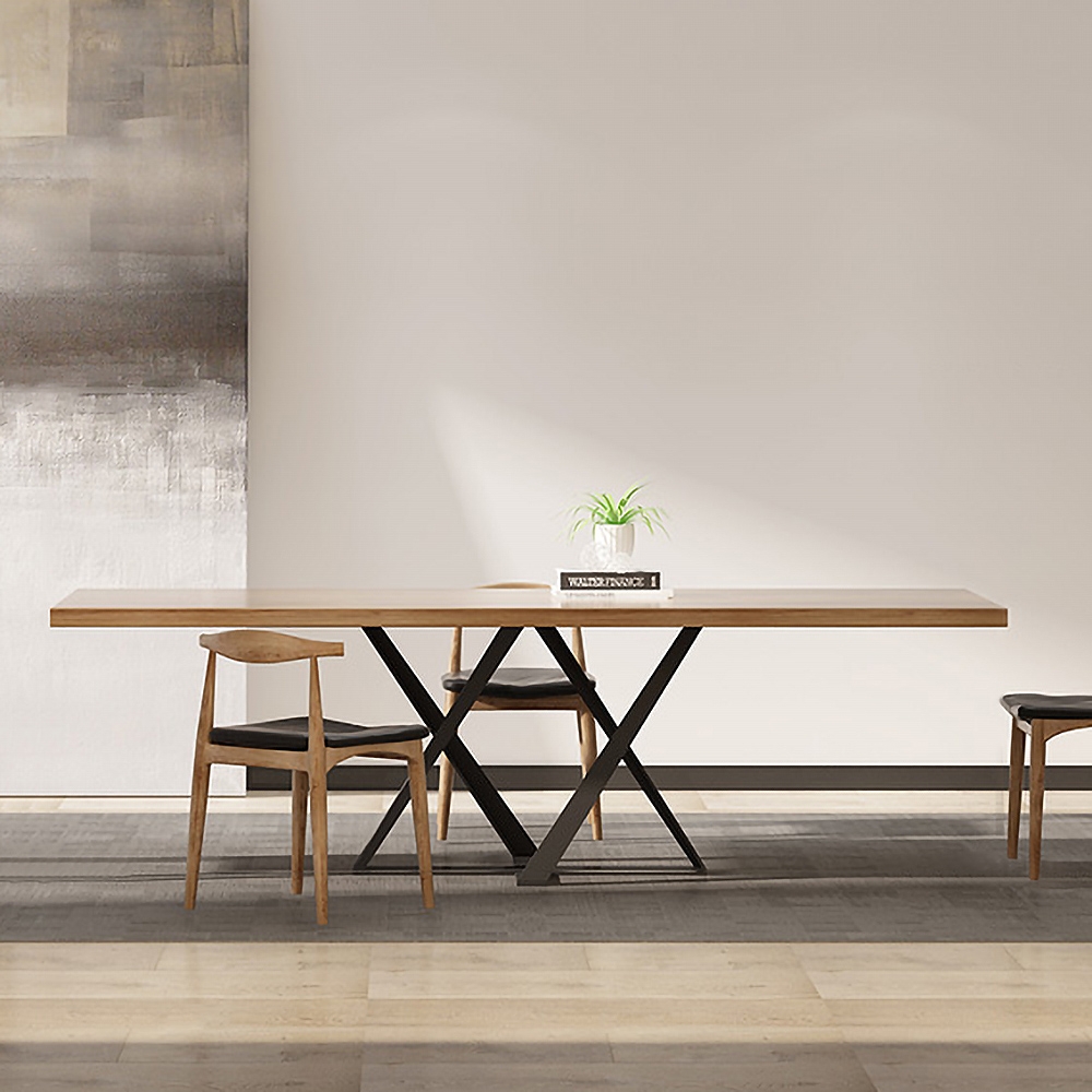 Rectangular Rustic Wood and Metal Kitchen Dining Table Black Base-Large