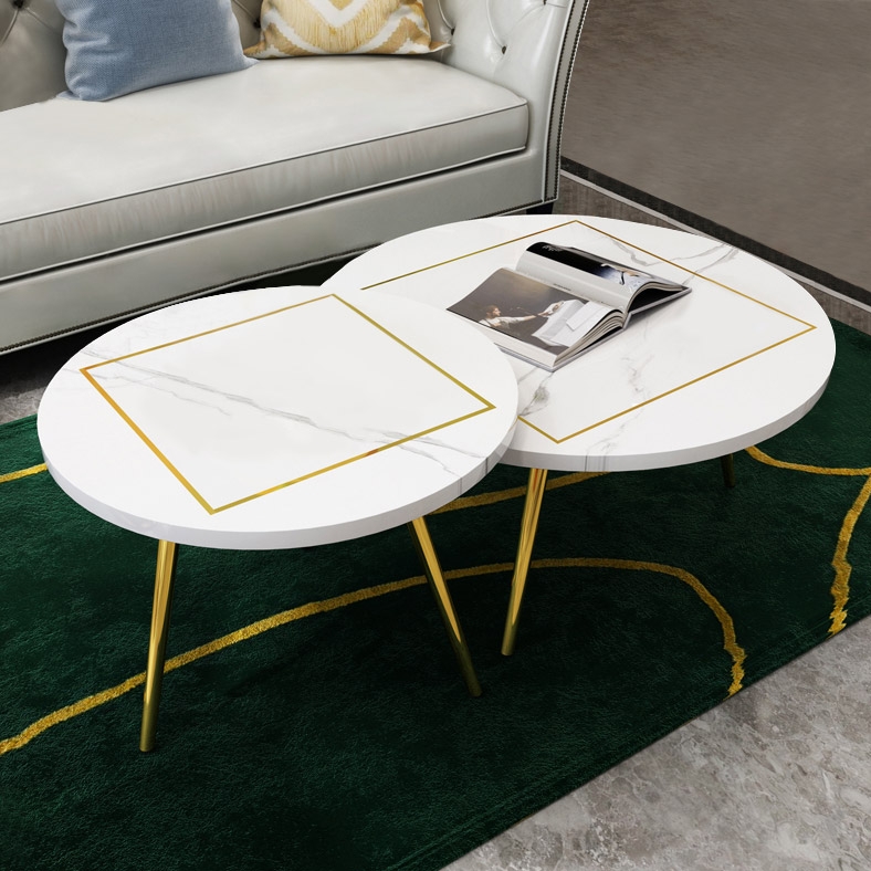 

Round Coffee Table White MDF & Gold Stainless Steel Accent Table Set of 2