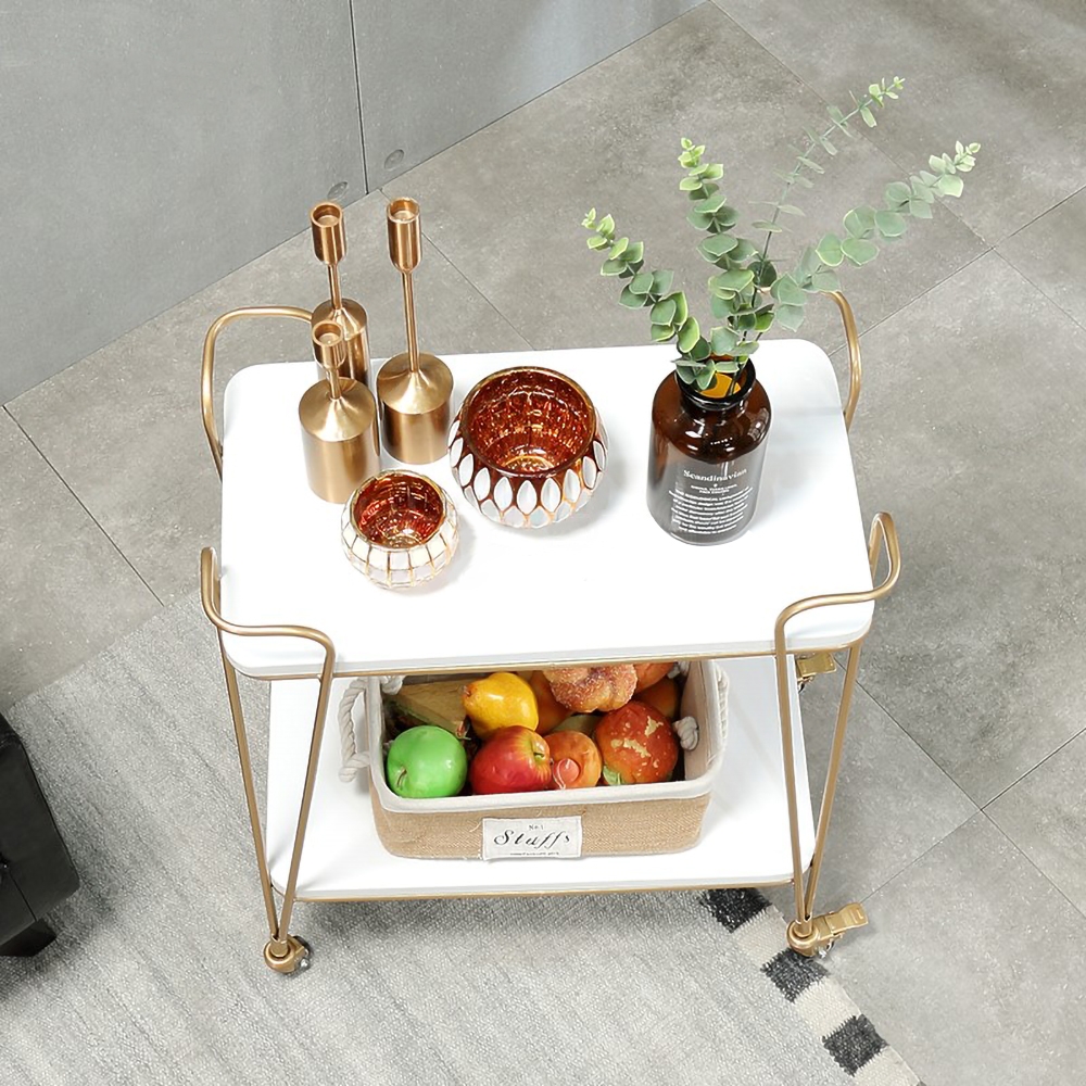 Modern Gold 2-Tier Rolling Serving Bar Cart on Wheels Marble Top with Gold Handle