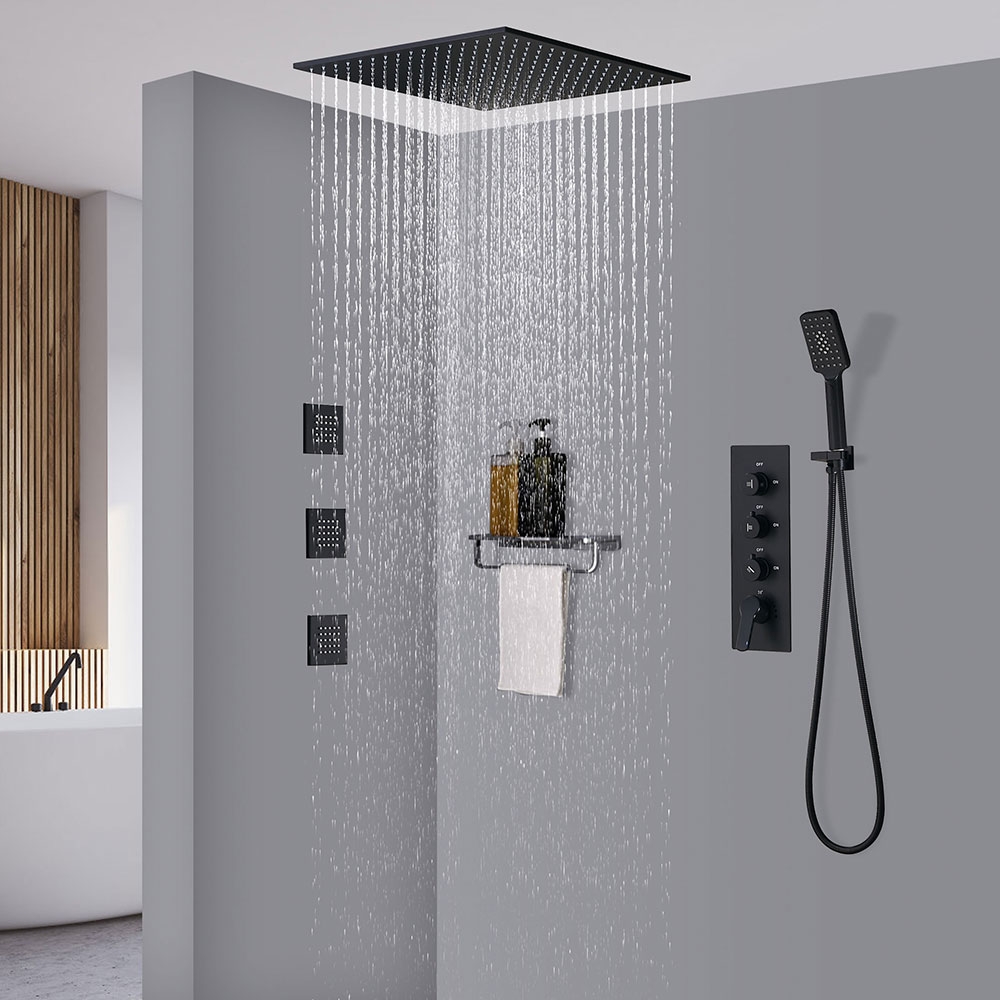 Thermostatic Matte Black Shower System 20" Large Rainfall Shower Head