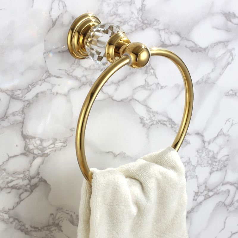 Image of Charles Luxurious Clear Crystal Solid Brass Wall Mount Bathroom Round Towel Ring