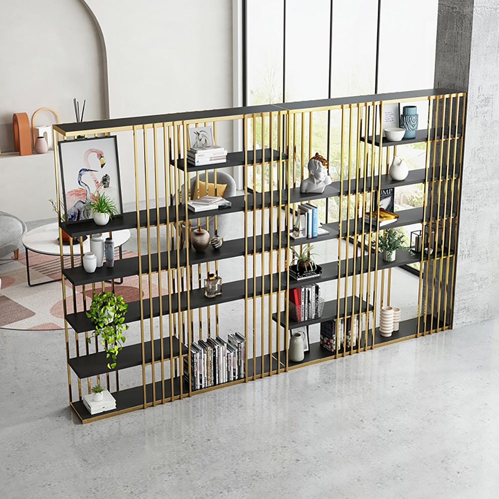 Modern Display 6-Tiered Etagere Bookshelf in Gold & Black