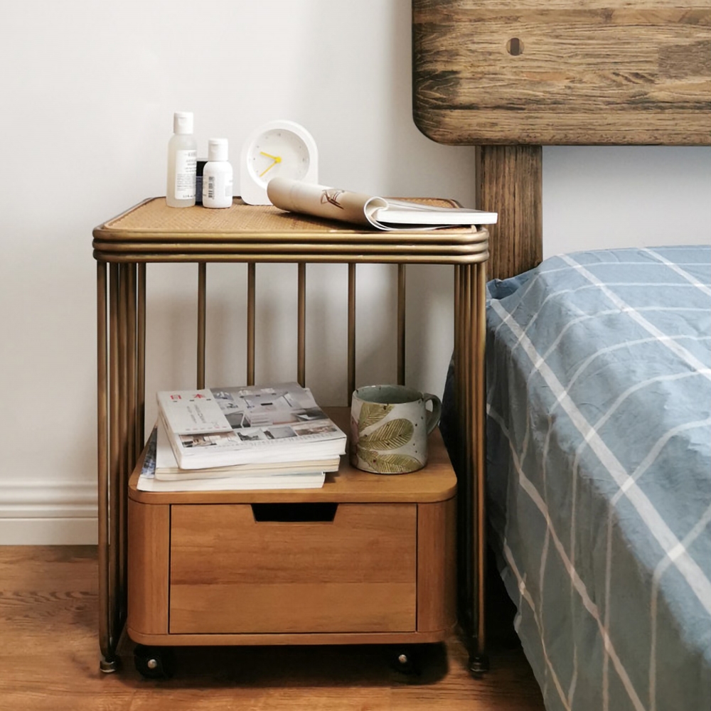 

Modern Nightstand Walnut Nightstand 1 Drawer Storage with Lockable Rolling Wheels End Table Dresser for Bedroom