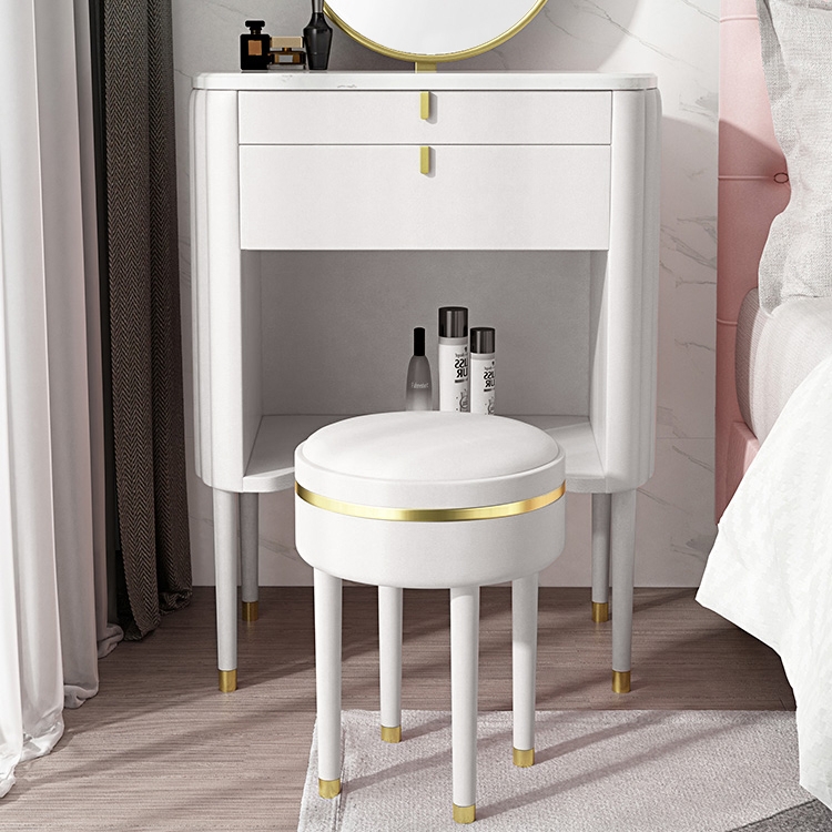 Makeup vanity set with drawers dressing table with mirror leather and wood makeup vanity table with vanity stool faux marble top in white