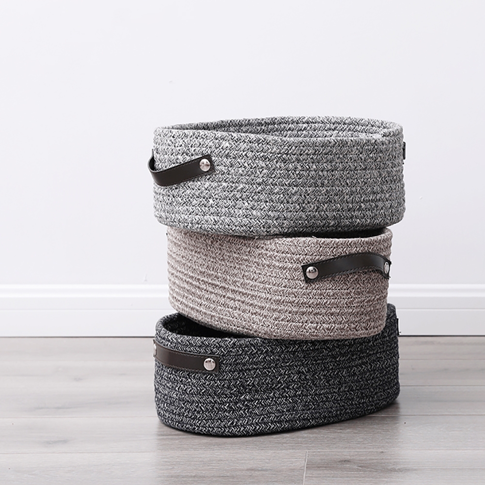 Grey/Greyish Brown/Black Rope Oval Basket for Storage Set of 3