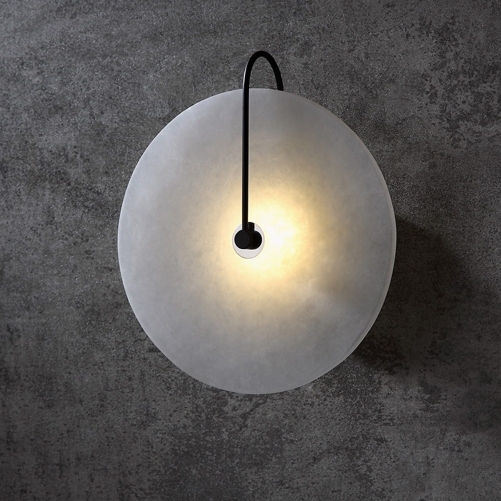 

Modern White Marble Round Decorative Indoor Wall Sconce in Black Finish
