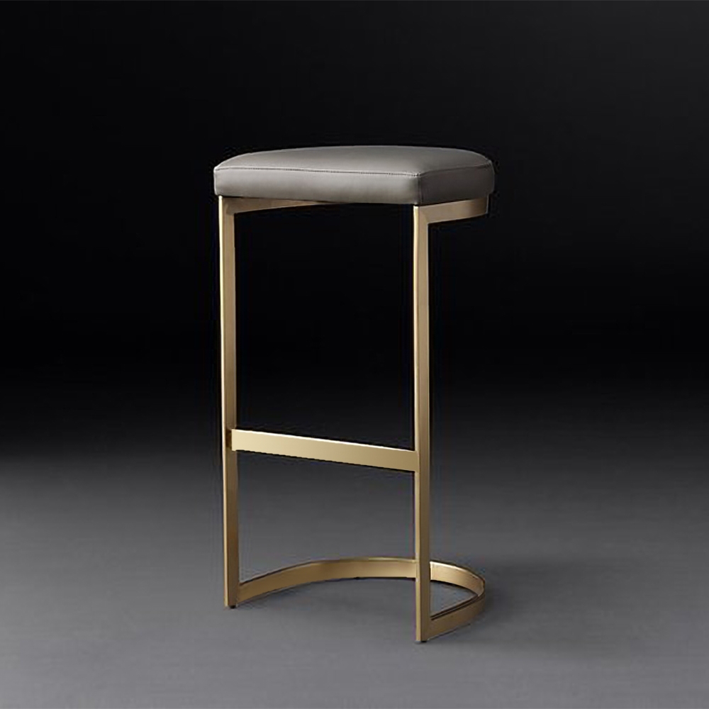 Modern Upholstered 26" Gray Bar Stool with Gold Legs