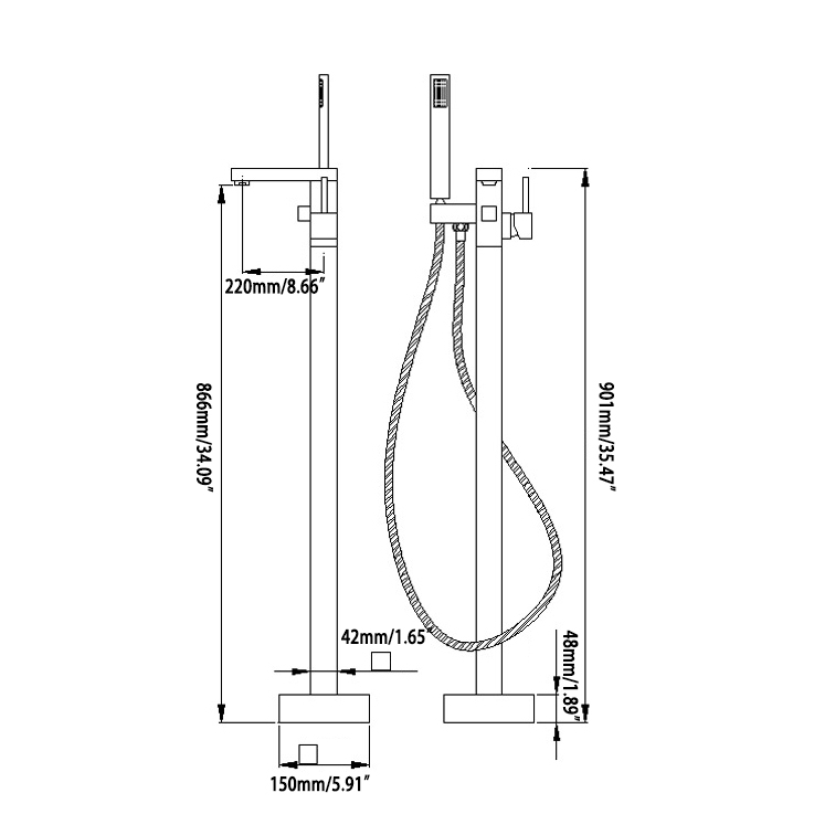 Dree Modern Matte Black 1-Handle Freestanding Bathtub Faucet & Handshower Solid Brass