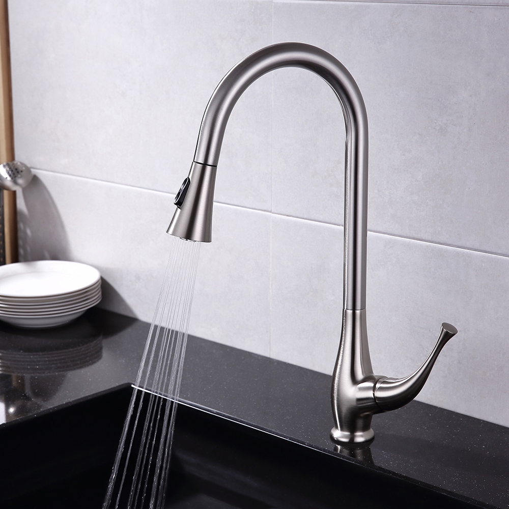 Modern Touch Pull Out Kitchen Faucet Brushed Nickel Single Handle Dual Function Faucet