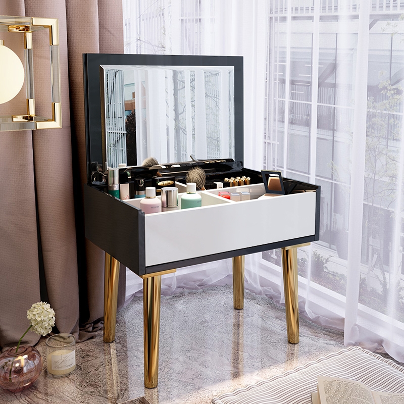 

Flip Top Mini White & Black Makeup Vanity with Storage in Gold