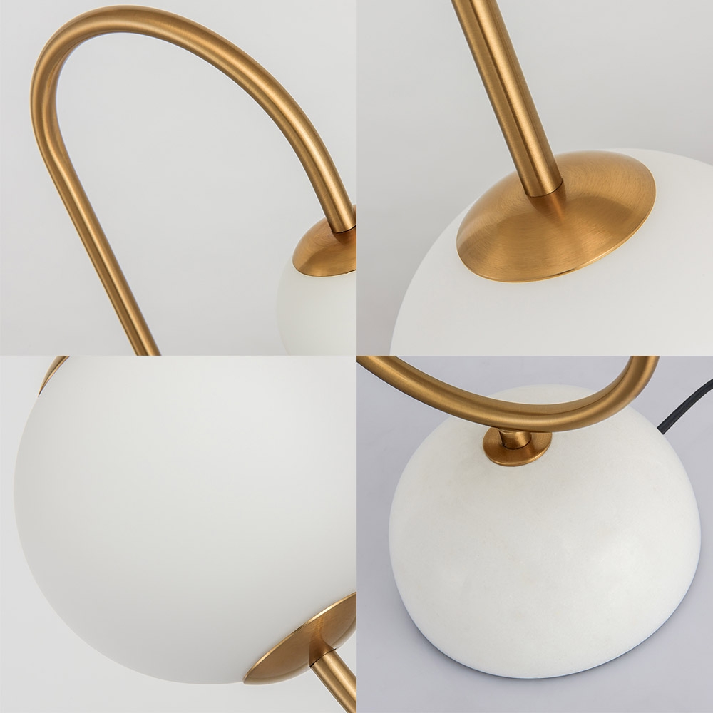 Modern Framed Sphere Table Lamp Glass Shade & Marble Base in Gold