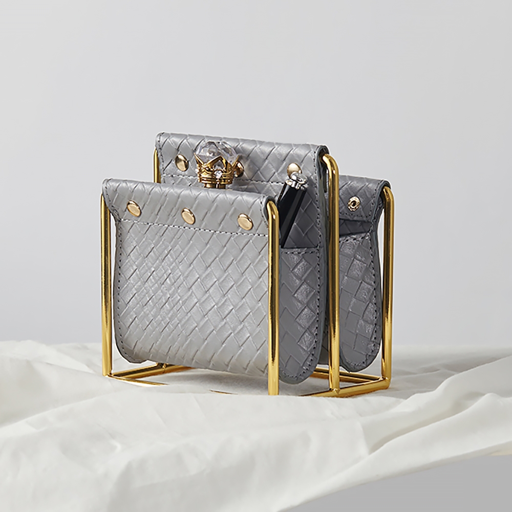 Modern Leather Magazine Rack in Grey