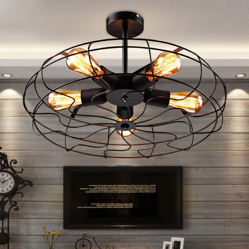

Retro 5-Light Wrought Iron Black Semi Flush Mount Ceiling Light