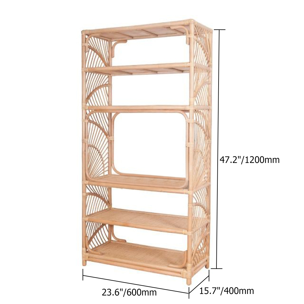 Rattan Bookshelf Magazine Holder 5-Shelf Office Bookcase with Open Storage