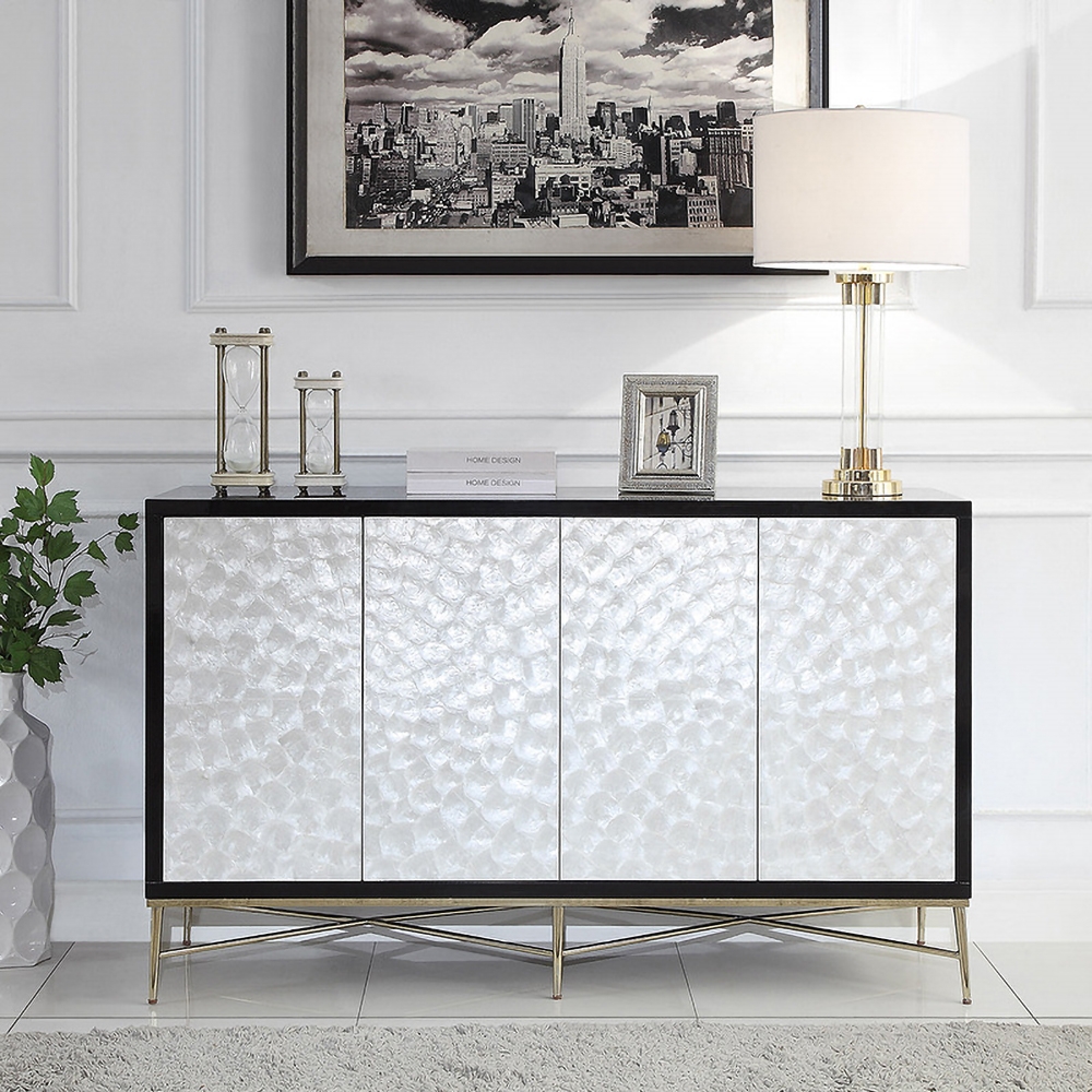 

59" Modern Sideboard Buffet White Natural Shell Surface with Doors & Drawers & Shelves