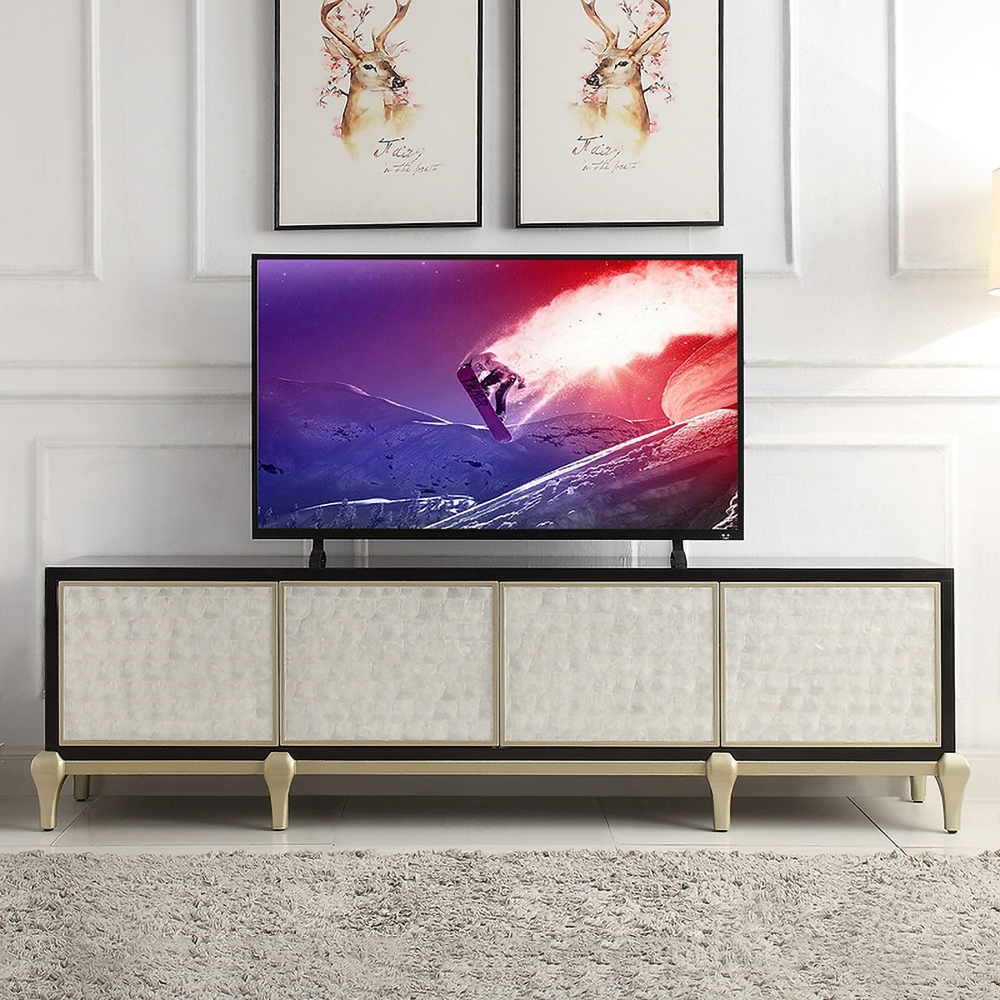 

78" Modern TV Stand Natural Shell Media Console with 4 Doors 4 Shelves