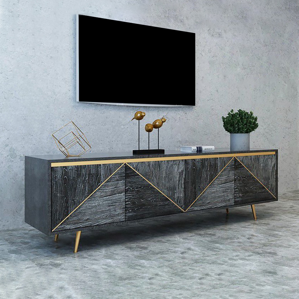 Gray and Gold TV Stand with 4 Doors for TVs up to 75" Mid Century Modern