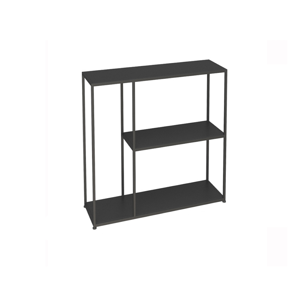 Black Rectangular Narrow Console Table with Shelves Industrial MetalHomary