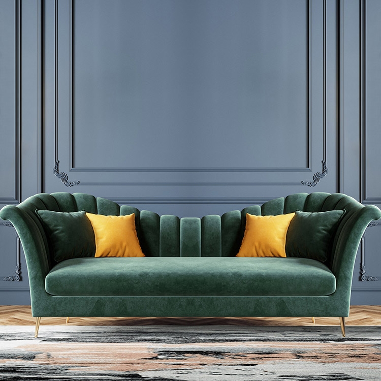 Mid-century Modern 91" Green Velvet Upholstered Sofa Channel Tufted 3-seater Sofa Metal In Gold