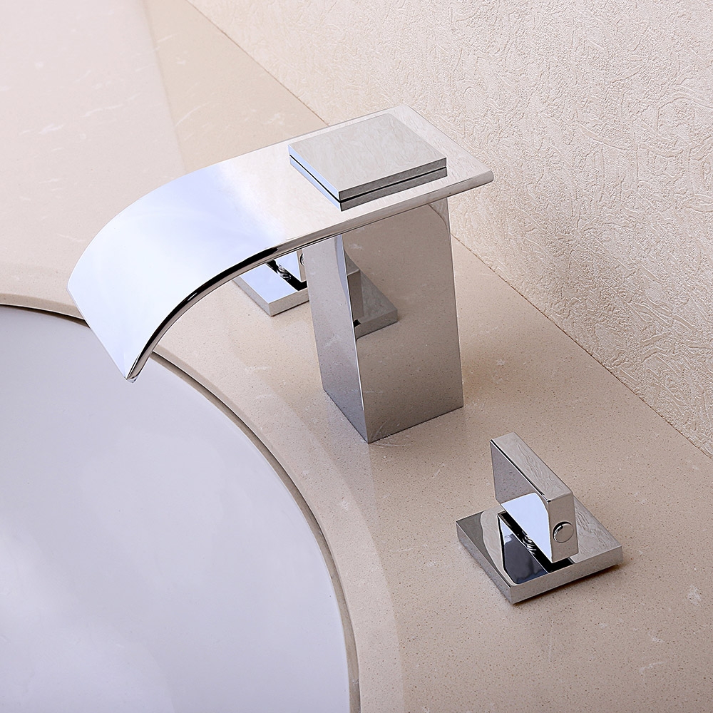 Milly Modern 2-Handle Deck Mounted Waterfall Widespread Bathroom Sink Faucet