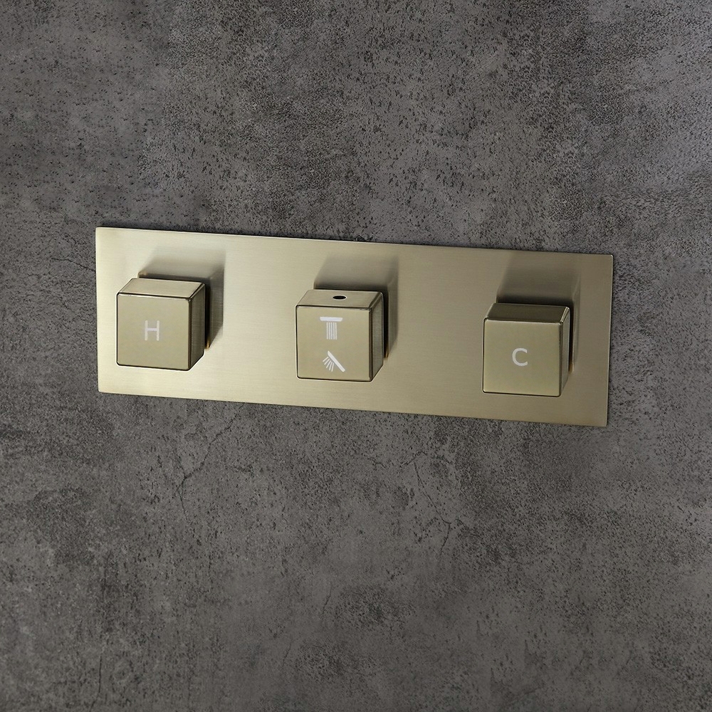 Modern Square Rain Shower Head Wall Mounted Solid Brass Shower Mixer in Brushed Gold