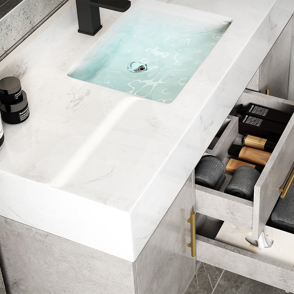 1000mm Grey Floating Bathroom Vanity Set with Faux Marble Top Integral Ceramic Sink