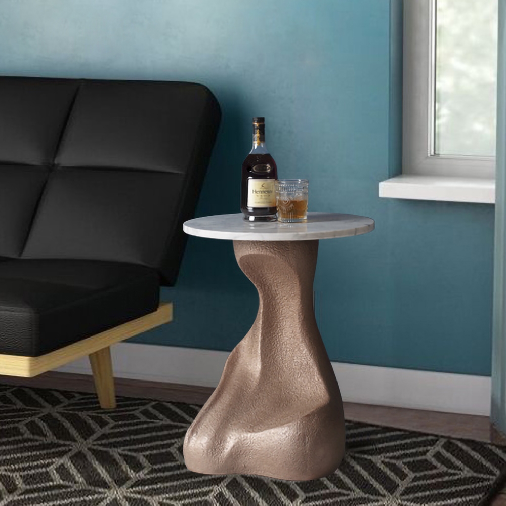 Modern White Side Table Faux Marble End Table with Round Tabletop with