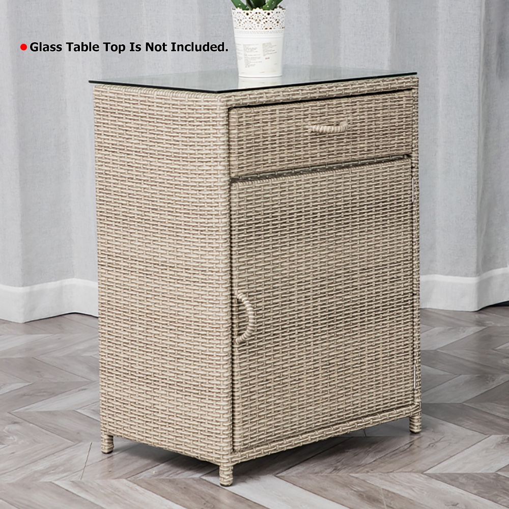 

Woven Beige Rattan Storage Cabinet Indoor and Outdoor Accent Cabinet Entryway Balcony Hallway