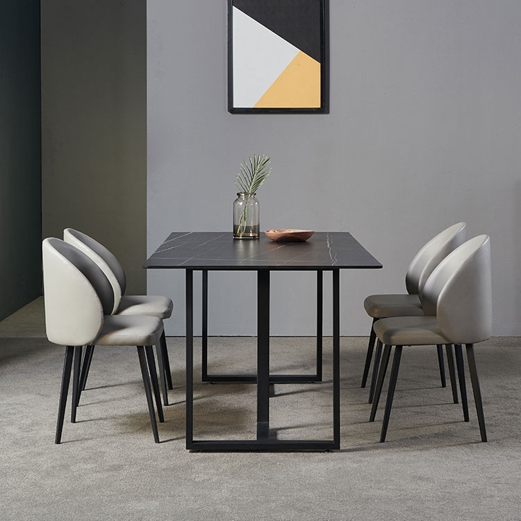 55" Rectangle Stone Dining Table with Carbon Steel Base in Black