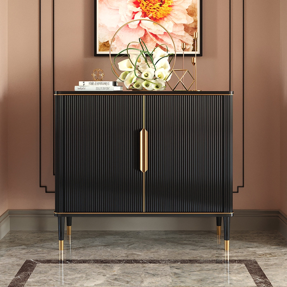 Image of 43.3" Modern Entryway Cabinet Black Accent Cabinet with 2 Doors 2 Shelves in Gold