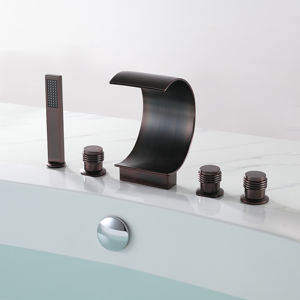 

Mooni Elegant Waterfall Oil Rubbed Bronze Roman Tub Faucet with Handshower Solid Brass