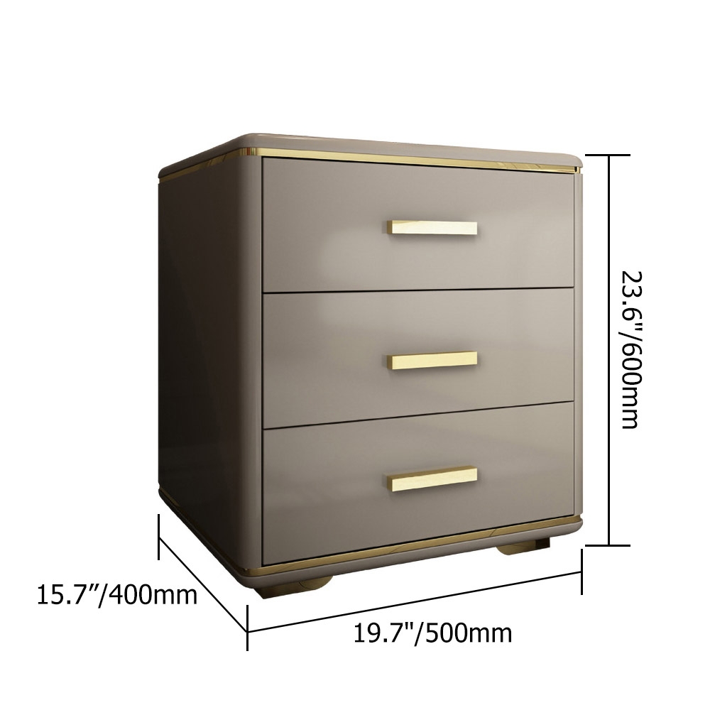 Modern Khaki Nightstand 3 Drawers Bedside Table in Gold