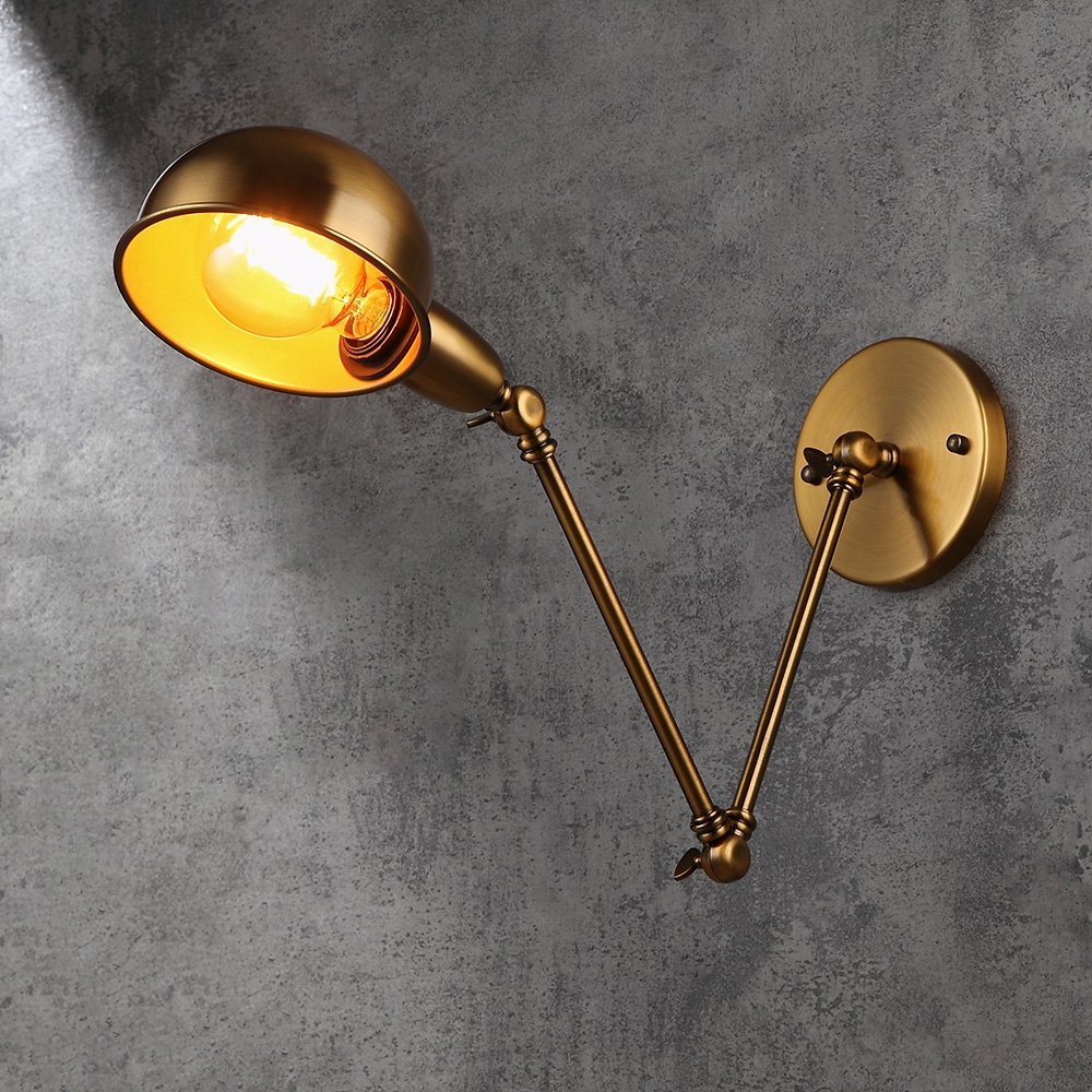 Industrial Retro Brass 1-Light Indoor Wall Sconce with Extendable Swing Arms