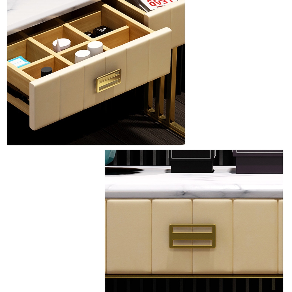 Faux Marble Tabletop Dressing Makeup Table with Drawers Metal Base in
