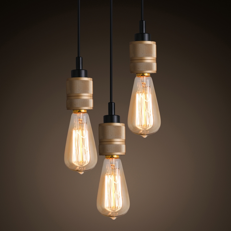 

Vintage Edison Hooked Mini Pendant Lighting Fixture Single Light Brass Socket