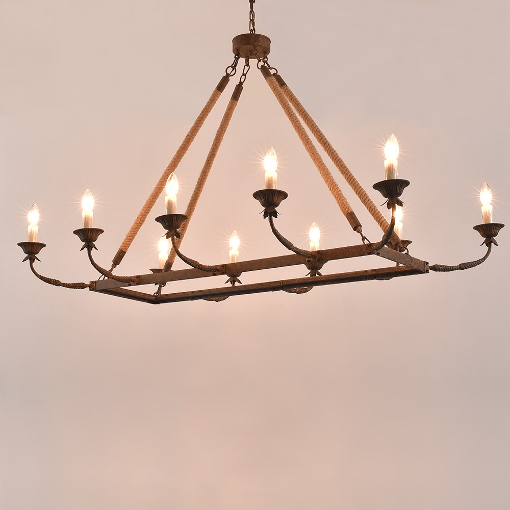 

Bever 10-Light Rectangular Chandelier 48" Linear Chandelier Hemp Rope Island Lighting