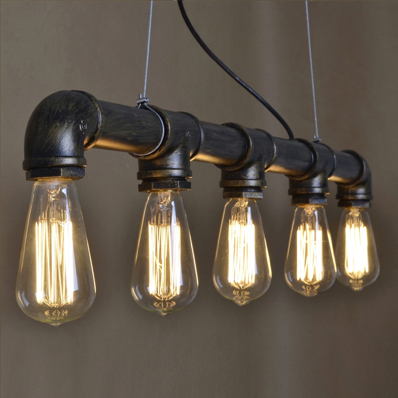 Industrial Loft Antique Brass Wrought Iron Water Pipe 5Light