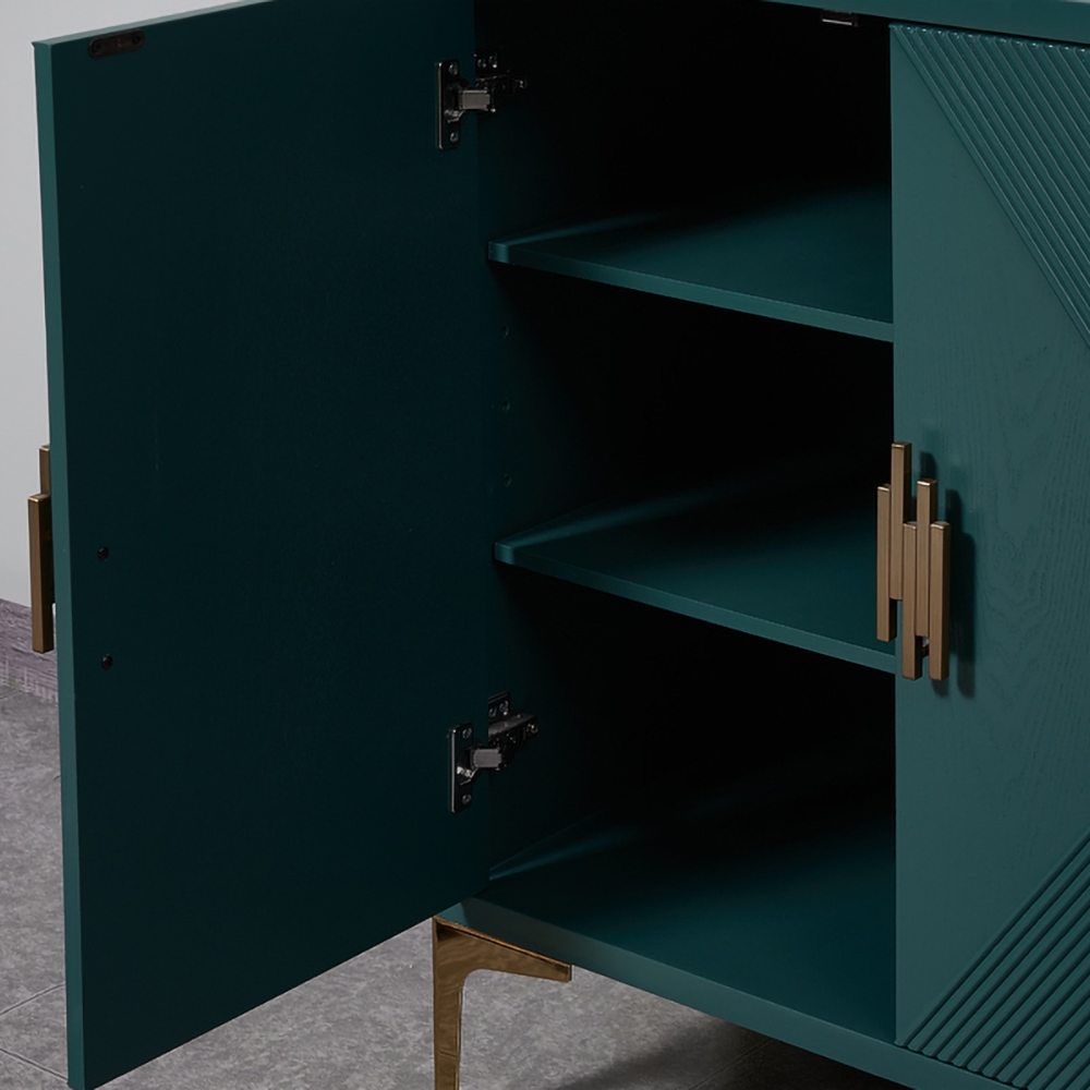 47" Modern Green Shoe Cabinet Rectangle Shoe Storage with Doors and Shelves Gold Finish