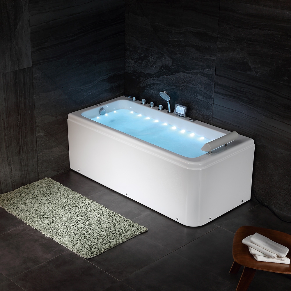 67" Modern Rectangular Whirlpool Soaking Massage Bathtub Led Air Bubble Jetted Corner Tub Acrylic In White Left