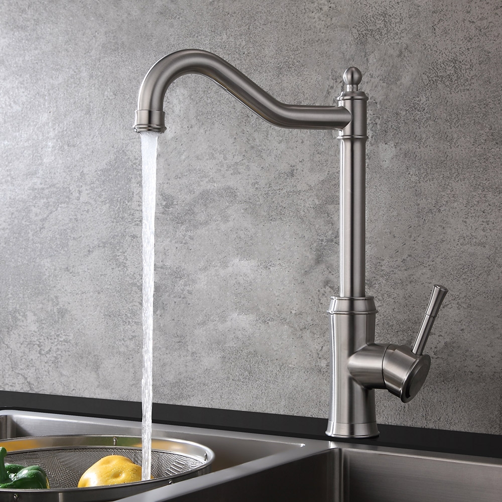 

Classic Single Handle 1-Hole Stainless Steel Kitchen Faucet in Brushed Nickel
