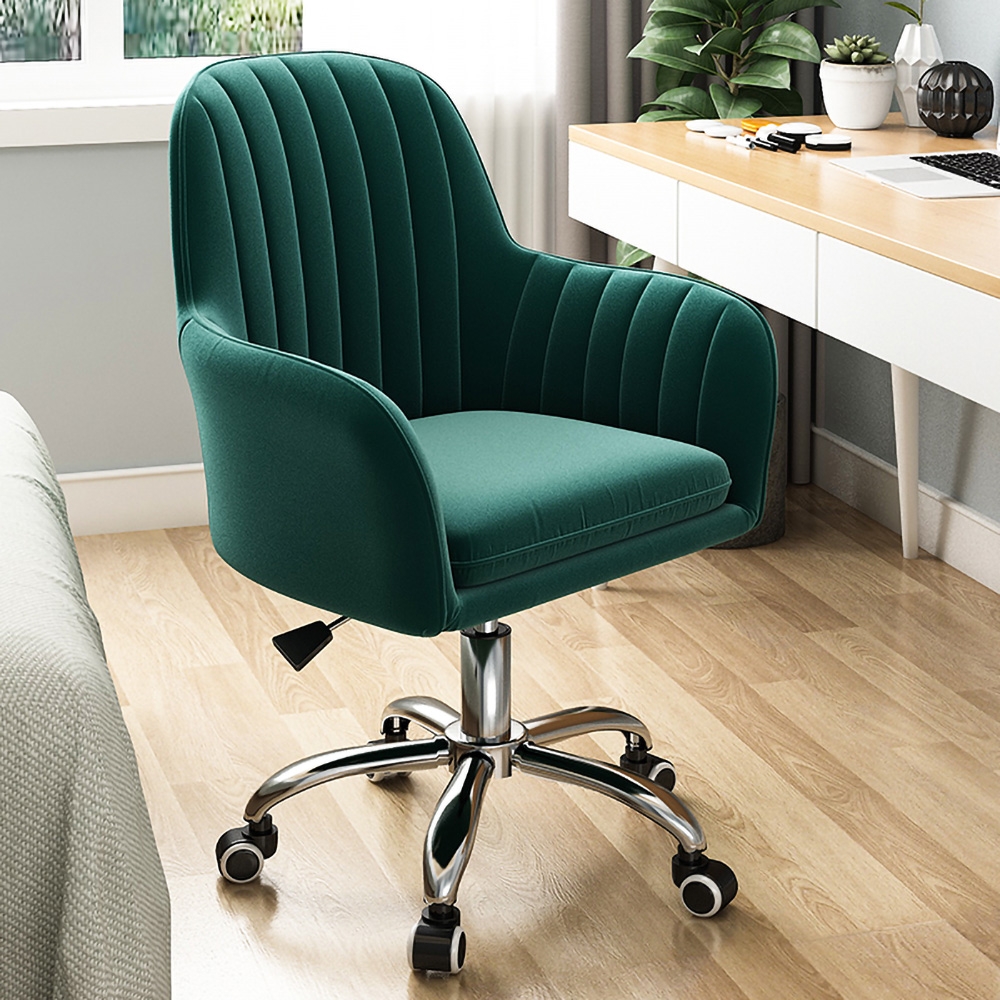 

Green Upholstered Velvet Channel Tufeted Adjustable Height Swivel Task Chair