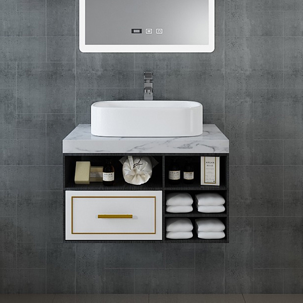 

23" Modern Bathroom Floating Vanity Faux Marble Vanity Ceramic Sink with Drawer