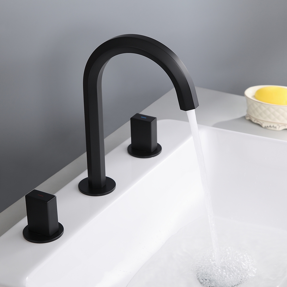 Modern Design Matte Black Widespread Bathroom Sink Faucet High Arc